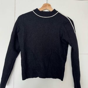 Athleta Black Crew Sweater with White Piping